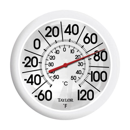 Emery Jensen 8-inch black and white home thermometer showing temperature with clear dial and easy-to-read display