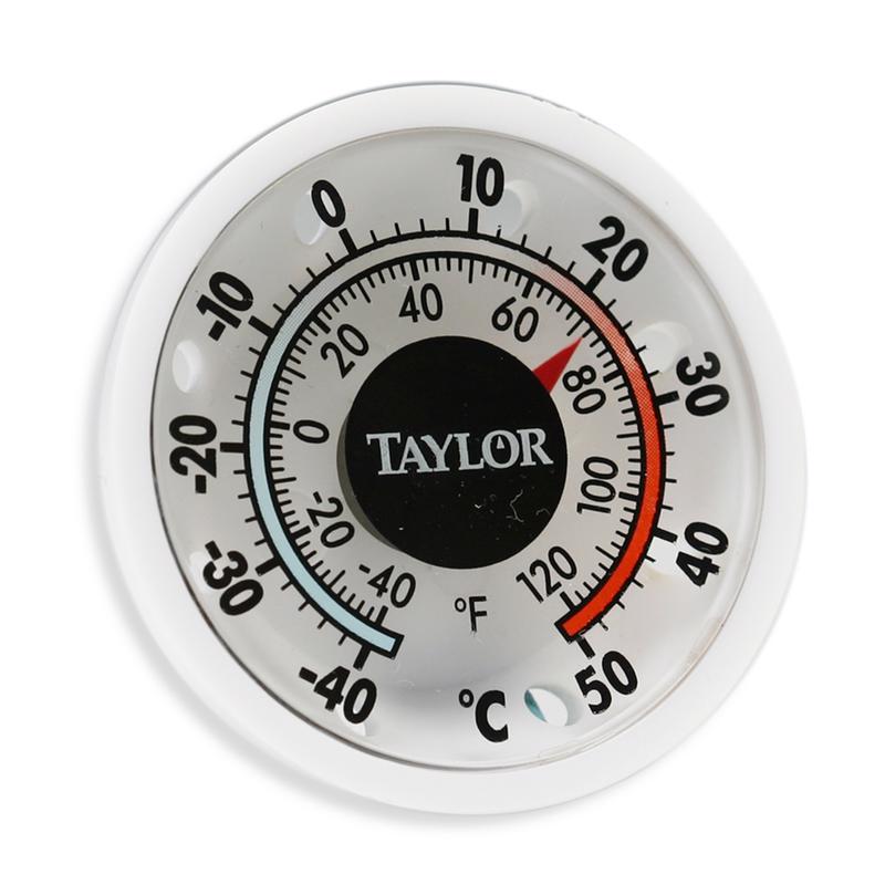 Emery Jensen stick-on home thermometer displaying Fahrenheit and Celsius temperature scales.