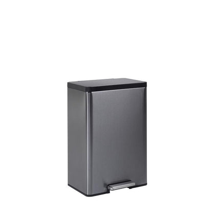 Emery Jensen Step-On Can SS 12-Gallon home trash container with foot pedal and stainless steel finish.
