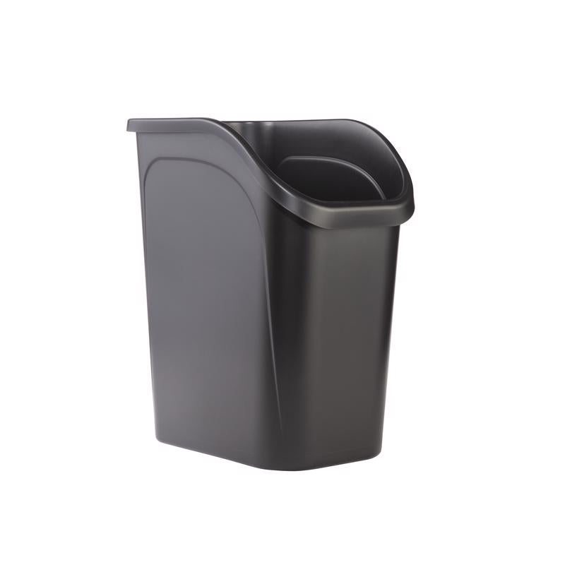 Black Emery Jensen home trash container with 9.4-gallon capacity, durable plastic wastebasket for household use.