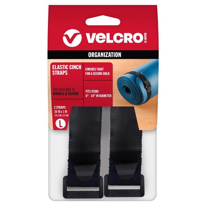 Black nylon 30-inch hook and loop fastener strip by Emery Jensen, shown with textured surface and hook and loop sides.