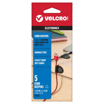 Black nylon cord organizer with hook and loop fasteners, 5-pack from Emery Jensen for secure cable and cord management.
