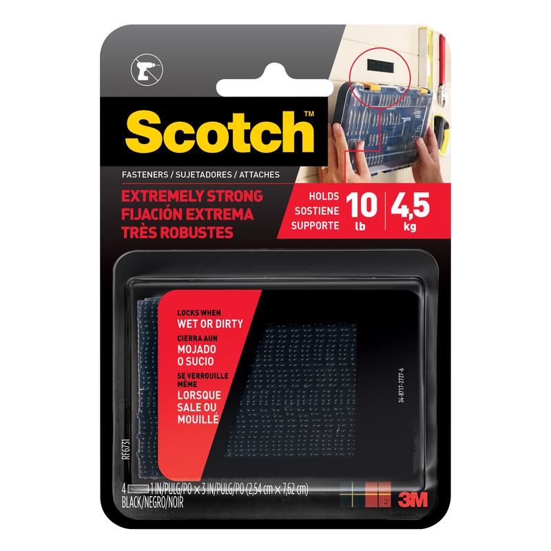 Black 1x3-inch hook and loop fasteners by Emery Jensen, shown in a close-up image highlighting the textured surface and strong fastening strip.