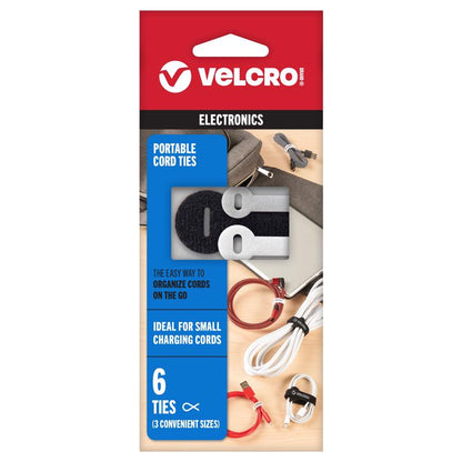 Set of six nylon hook and loop fastener ties from Emery Jensen, versatile and reusable for organizing and securing items.