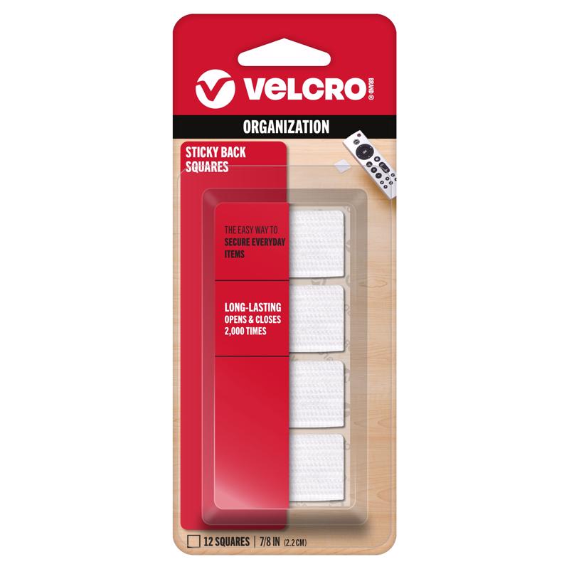 VELCRO SQUARE STICKY WHT - Pack of 6