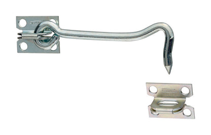 Emery Jensen 5-inch zinc gate hook with steel staple, durable metal construction for secure gate fastening.