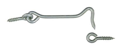 Emery Jensen 4-inch zinc-plated hooks and eyes, metal fasteners for securing fabric or materials, shown in close-up.
