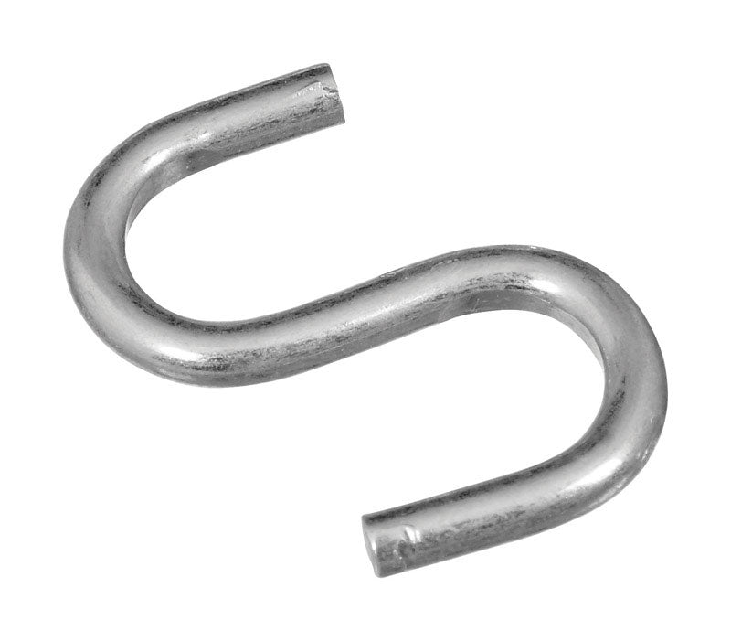 Open S-hook from Emery Jensen, 1-inch zinc-plated hook for secure hanging and versatile use in storage and organization.
