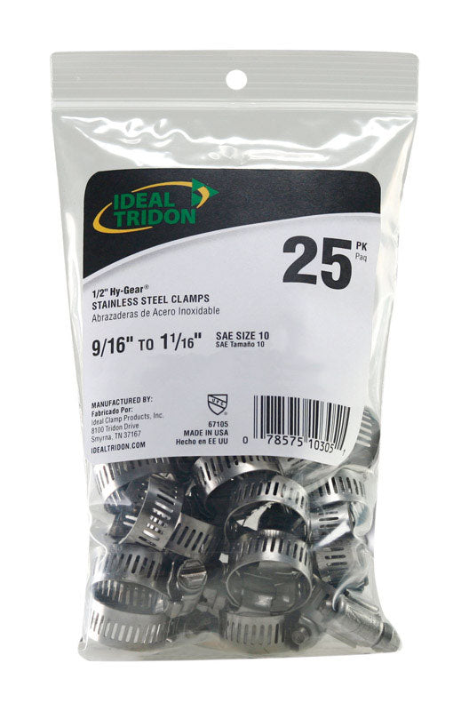 Set of 25 Emery Jensen hose clamps, 9/16 to 1-1/16 inch size, durable stainless steel hose clamps for secure fittings.
