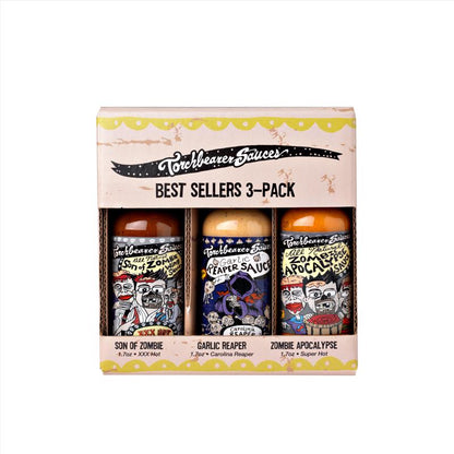 Emery Jensen hot sauces gift box with three different hot sauce bottles in a sleek packaging.