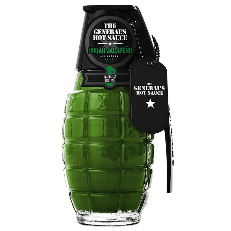 Emery Jensen Hooah Jalapeno Hot Sauce in a 6oz bottle, featuring vibrant jalapeno peppers and a spicy, flavorful sauce.