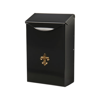 Black Emery Jensen vertical house-mounted mailbox with a sleek design and secure locking feature.