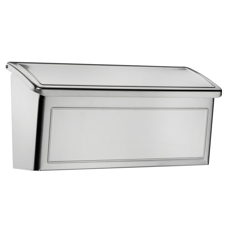 Emery Jensen wall-mounted mailbox model Venice MLBX SS, durable stainless steel design for residential mail delivery.