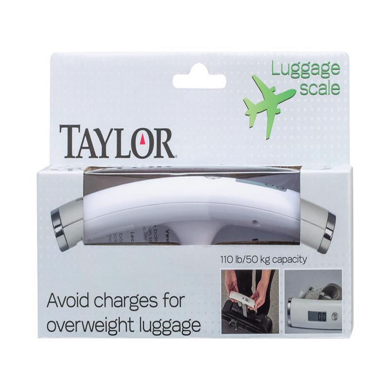 Emery Jensen digital luggage scale showing a clear LCD display and a black strap for weighing travel bags.