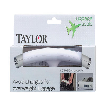 Emery Jensen digital luggage scale showing a clear LCD display and a black strap for weighing travel bags.