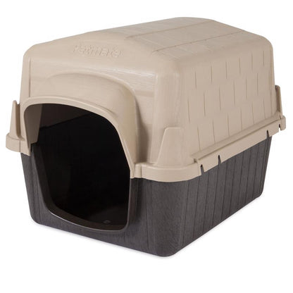 Emery Jensen dog house pet barn medium, wooden shelter with a door and windows, designed for outdoor use.