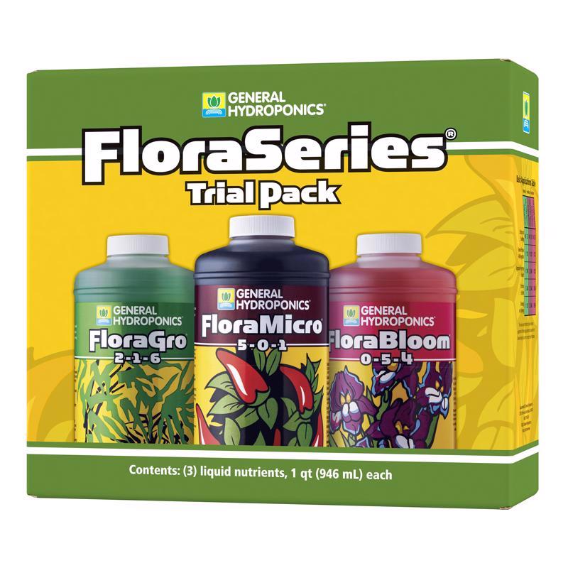 Emery Jensen Plant Nutrient Flora 3-pack of hydro nutrients and additives for healthy plant growth and vibrant foliage.