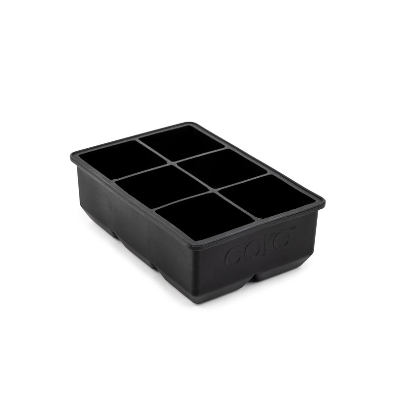 Emery Jensen 6-cube ice tray in black onyx, flexible silicone mold for making ice cubes.
