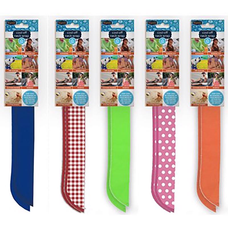 Pack of 24 Emery Jensen cooling neck wraps, impulse novelty accessory designed to keep you cool and comfortable.