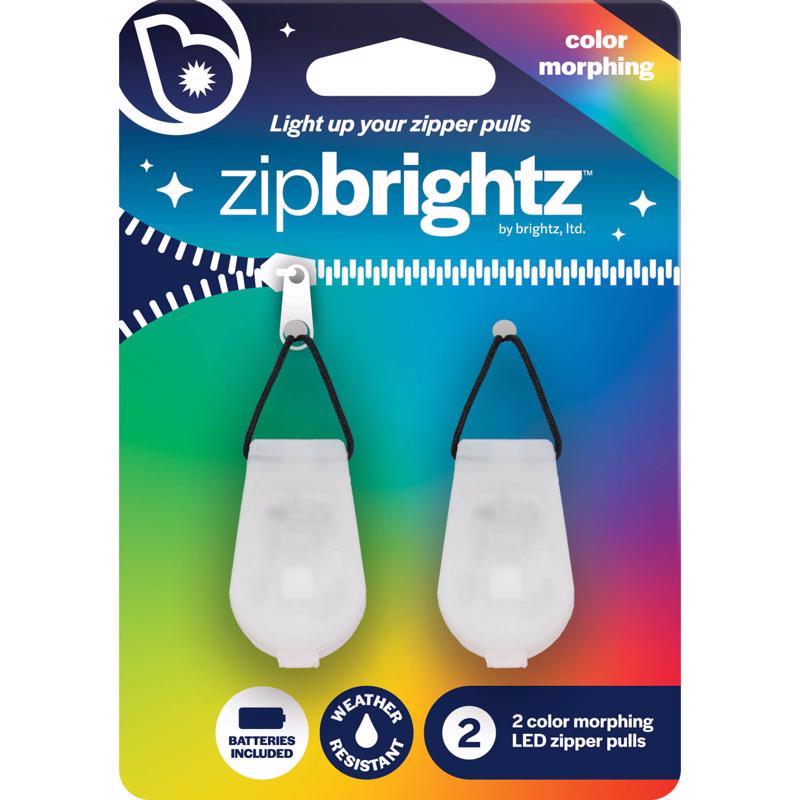 Emery Jensen LED zipper pulls 2-pack featuring impulse and novelty designs, attached to clothing zippers for easy use.