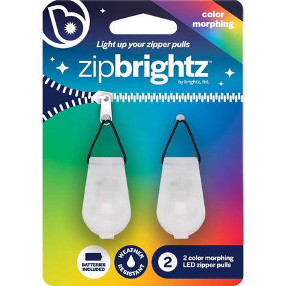 Emery Jensen LED zipper pulls 2-pack featuring impulse and novelty designs, attached to clothing zippers for easy use.