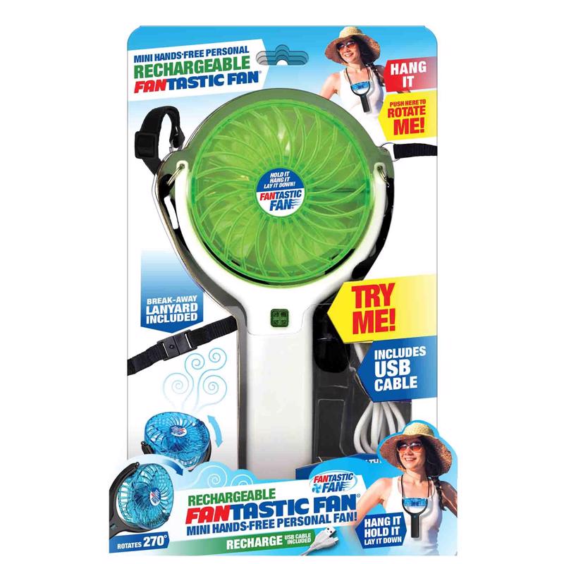 Mini rechargeable fan by Emery Jensen, impulse novelty fan shown with compact design and portable features.