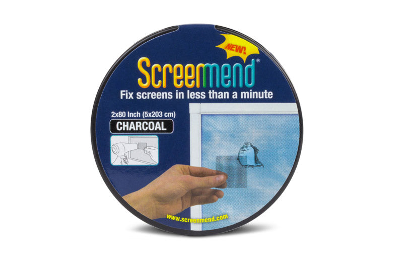 Emery Jensen SCREENMEND Charcoal 96-inch impulse novelty screen with black frame and textured fabric for home theater or room divider.