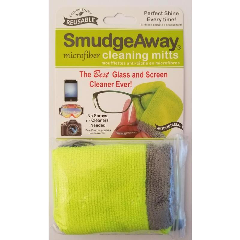Emery Jensen SmudgeAway cleaning mitt, impulse novelty microfiber mitt for quick and easy surface cleaning.