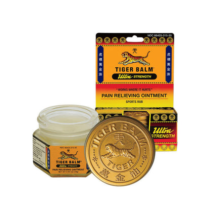 Emery Jensen Tiger Balm Ultra ointment impulse novelty packaging showing the product tube and branding.