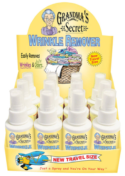 Set of 12 Emery Jensen TRVL WRINKLE REMOVER 3oz impulse novelty bottles for quick wrinkle removal.