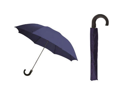 Blue 42-inch auto umbrella by Emery Jensen, impulse novelty style, with a sturdy handle and vibrant canopy for rain protection.