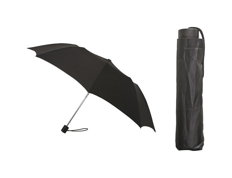 Black 42-inch impulse novelty umbrella by Emery Jensen, featuring a sturdy canopy and compact design, ideal for rainy days.