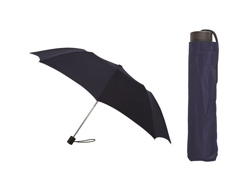 Blue 42-inch impulse novelty men's umbrella by Emery Jensen, open to showcase its vibrant canopy and sturdy frame.