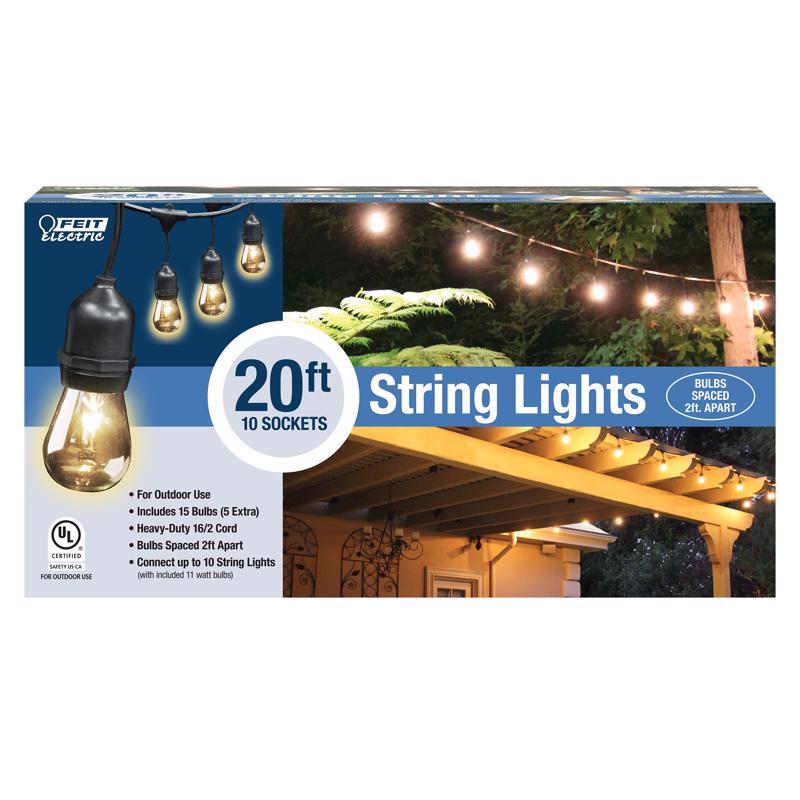 Emery Jensen 20-foot incandescent string light with clear bulbs for decorative outdoor or indoor lighting.