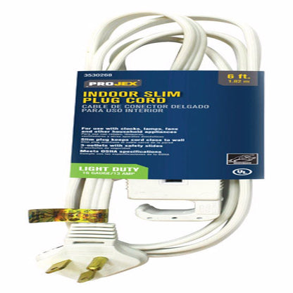 SLIM PLUG CORD WHT 6'