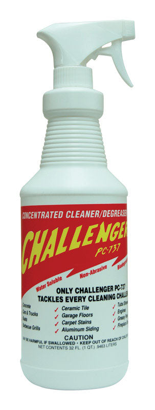 Pack of 12 Emery Jensen Challenger industrial cleaners in 32-ounce bottles, designed for heavy-duty cleaning tasks.
