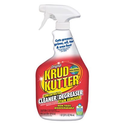 Emery Jensen CLEANR KRUD KUTTER 32oz industrial cleaner bottle with label and nozzle for heavy-duty cleaning.