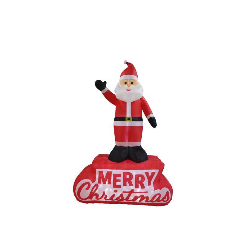 10ft inflatable Santa Claus by Emery Jensen, decorated with festive red and white suit, standing outdoors in a holiday display.