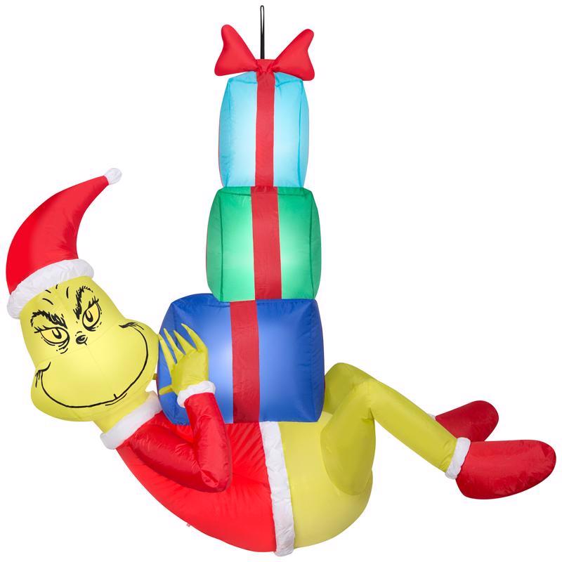 Green inflatable Grinch with outstretched hand, 4-foot size, by Emery Jensen, perfect for holiday decorations and festive displays.