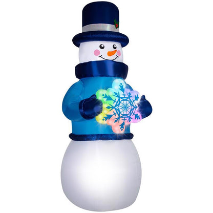 Colorful inflatable rainbow snowman, 12-foot size, by Emery Jensen, designed for outdoor winter and holiday celebrations.