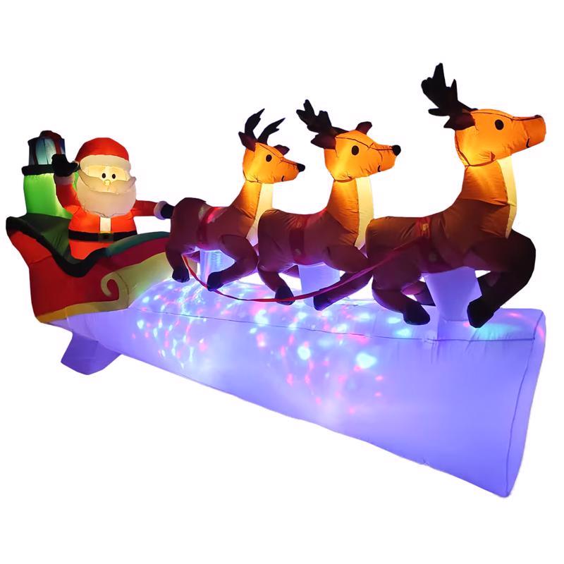 Emery Jensen inflatable Santa and deer decoration for festive holiday outdoor display.