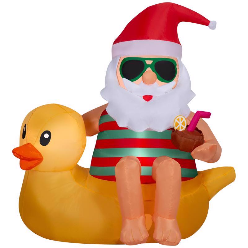 Inflatable Santa standing dock ornament by Emery Jensen, 5-foot holiday inflatable for outdoor Christmas decoration.