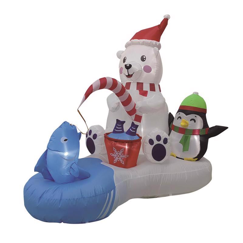 Emery Jensen inflatable polar bear fishing boat, 5-foot size, bright white with black eyes, designed for fishing adventures on water.