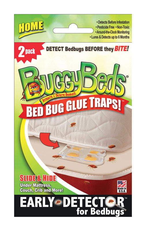 Emery Jensen bed bug glue trap 2-pack, insect bait trap designed to catch bed bugs and insects on a sticky surface.
