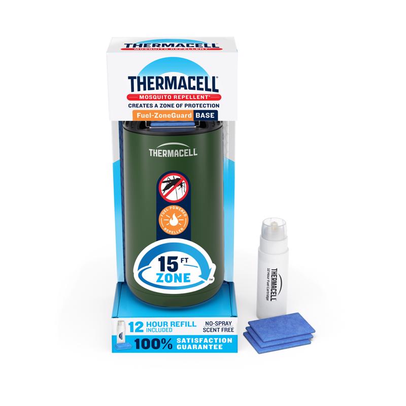 Green Emery Jensen mosquito repeller insect repellent device for outdoor pest control in a natural setting.