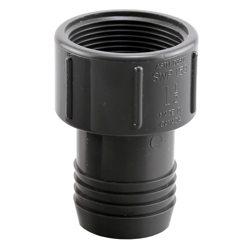 Emery Jensen nylon adapter insert with FPT thread, 1.5-inch size, suitable for plumbing or industrial connections.