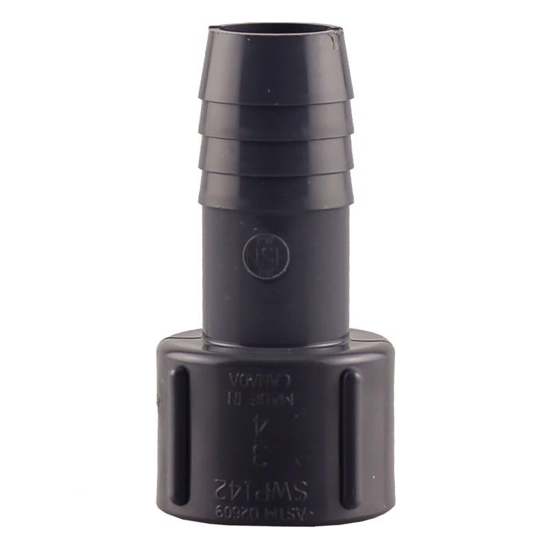 Nylon insert fitting with 3/4-inch FPT thread for plumbing or piping applications, by Emery Jensen.