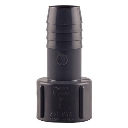 Nylon insert fitting with 3/4-inch FPT thread for plumbing or piping applications, by Emery Jensen.