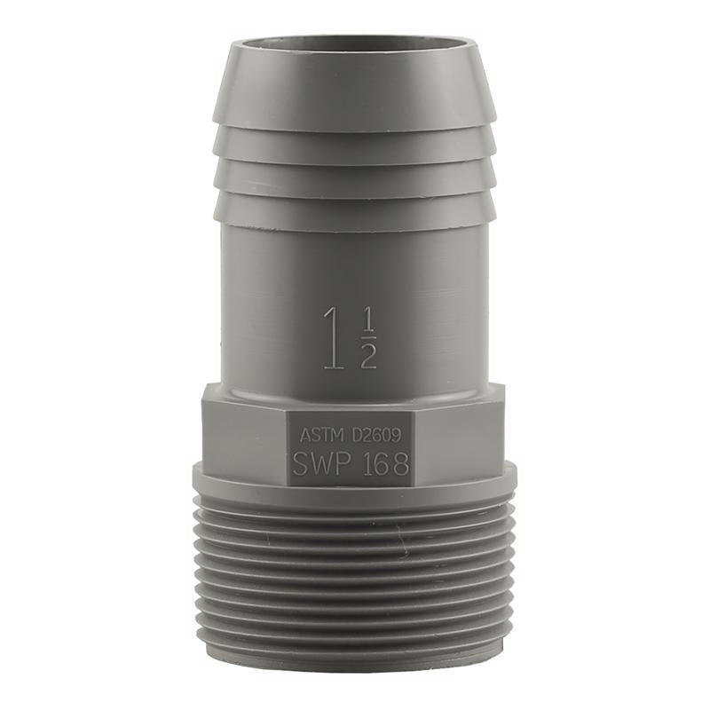 Emery Jensen 1.5-inch nylon insert fitting with threaded connection for plumbing or piping applications.