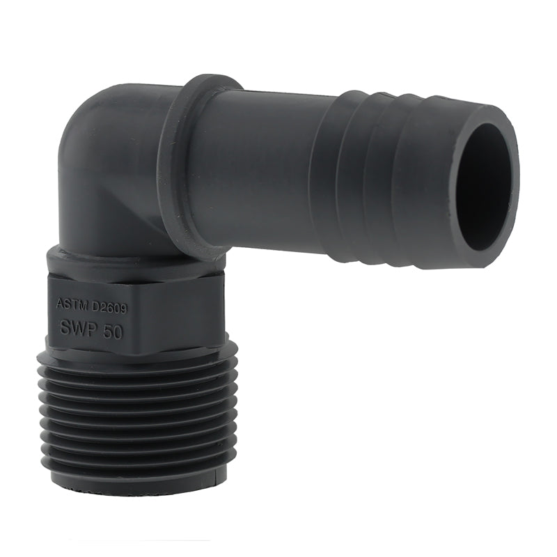 Nylon elbow insert with 1-inch MPT threaded fitting from Emery Jensen for plumbing and piping connections.